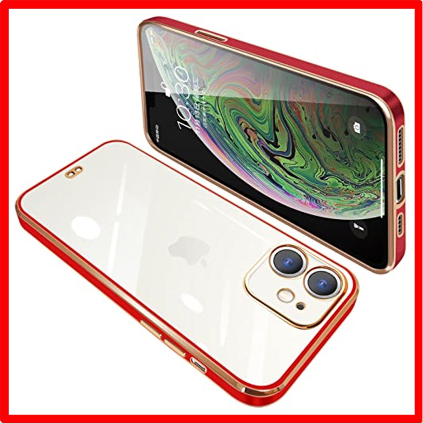 【匿名配送】 iPhone 11_レッド iPhone11 ケース クリア 透明 アイフォン11 カバー スマホケース 全面保護 耐衝撃 TPU メッキ加工 シ