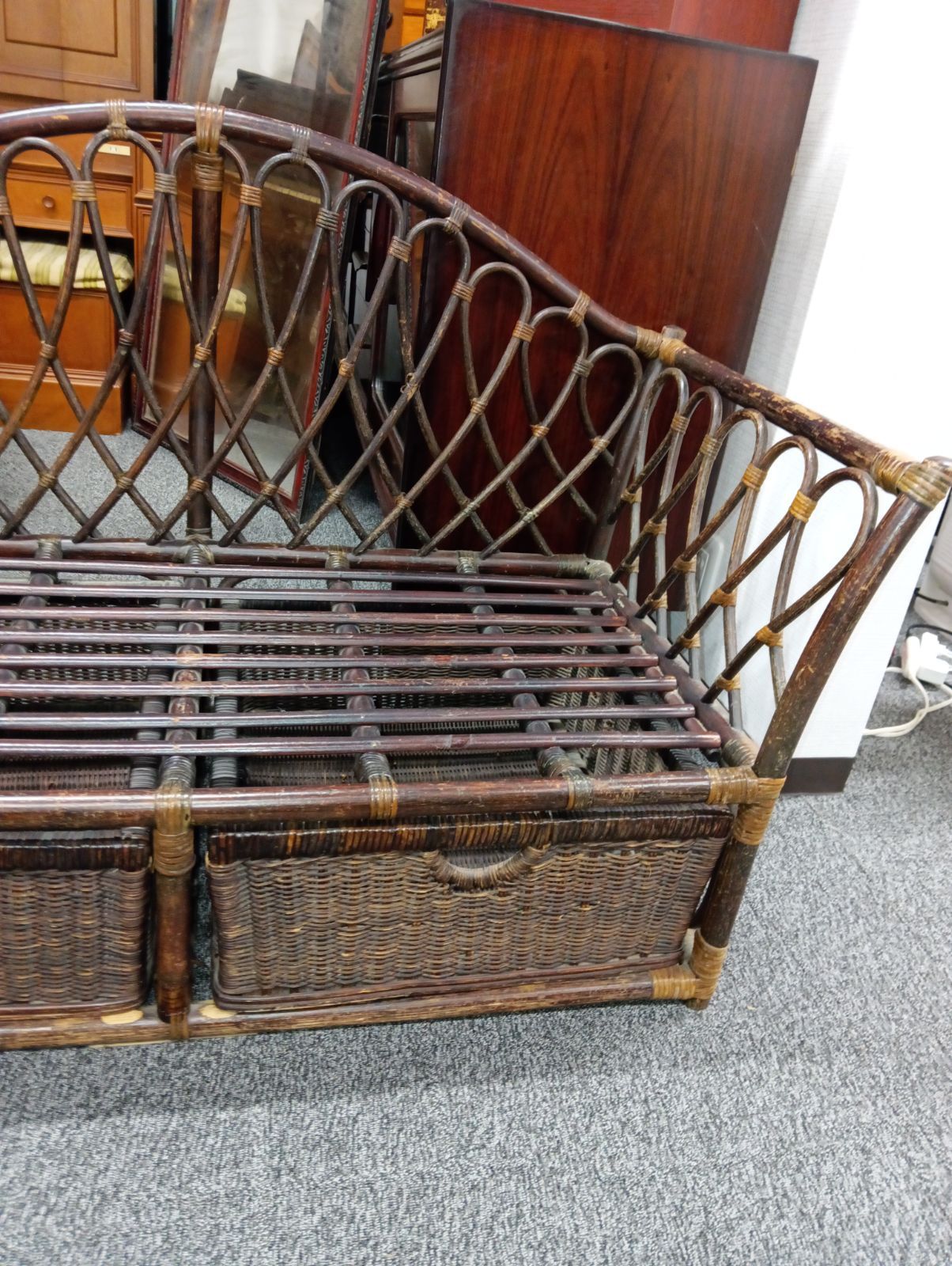 ヴィンテージ ラタンベンチ ラヴソファ 二人掛け 籐 カウチ 籐家具 ヴィンテージ ラタンベンチ ラヴソファ 二人掛け 籐 カウチ 籐