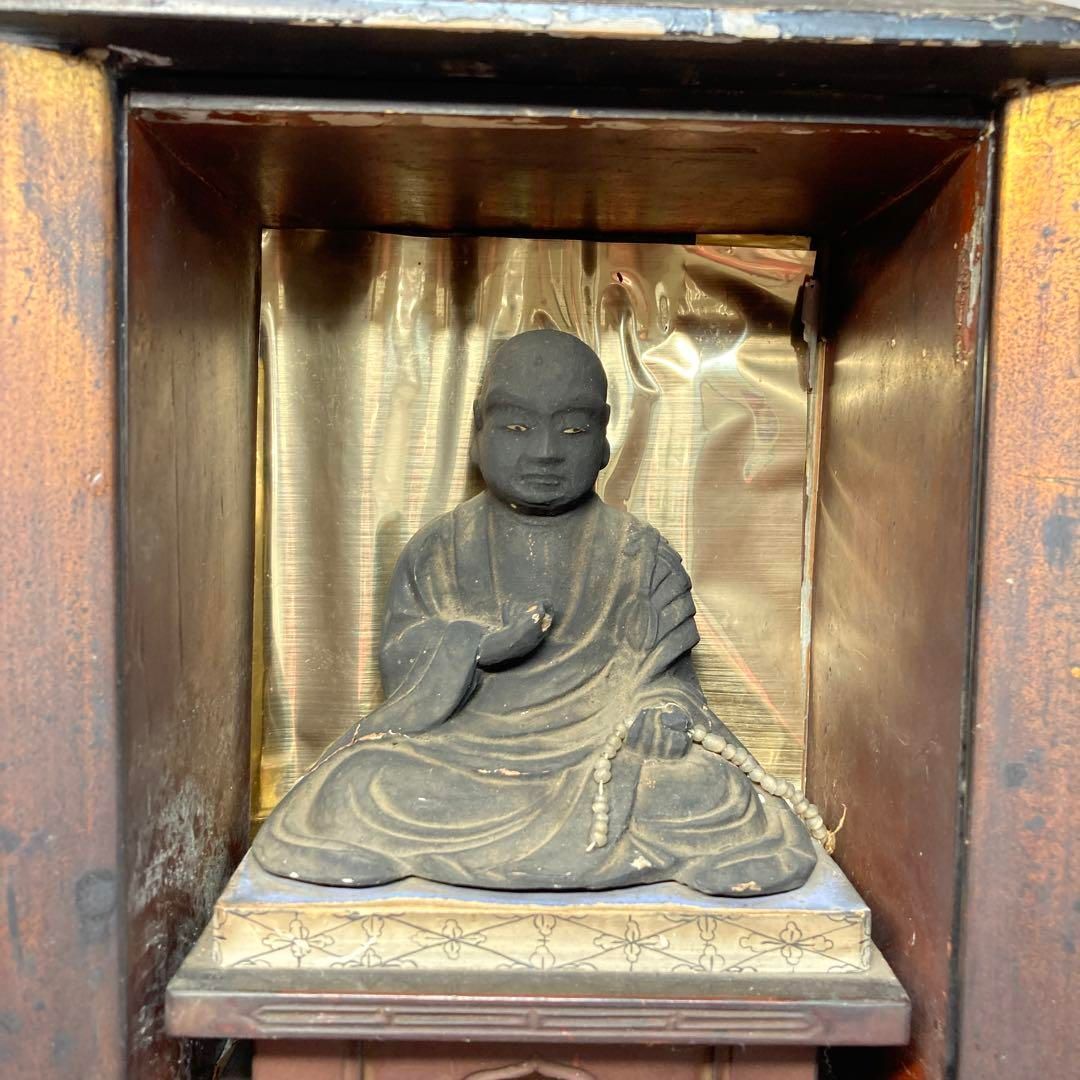 時代 木彫 弘法大師像 高さ約28㎝ タルチ 東さ6-0323