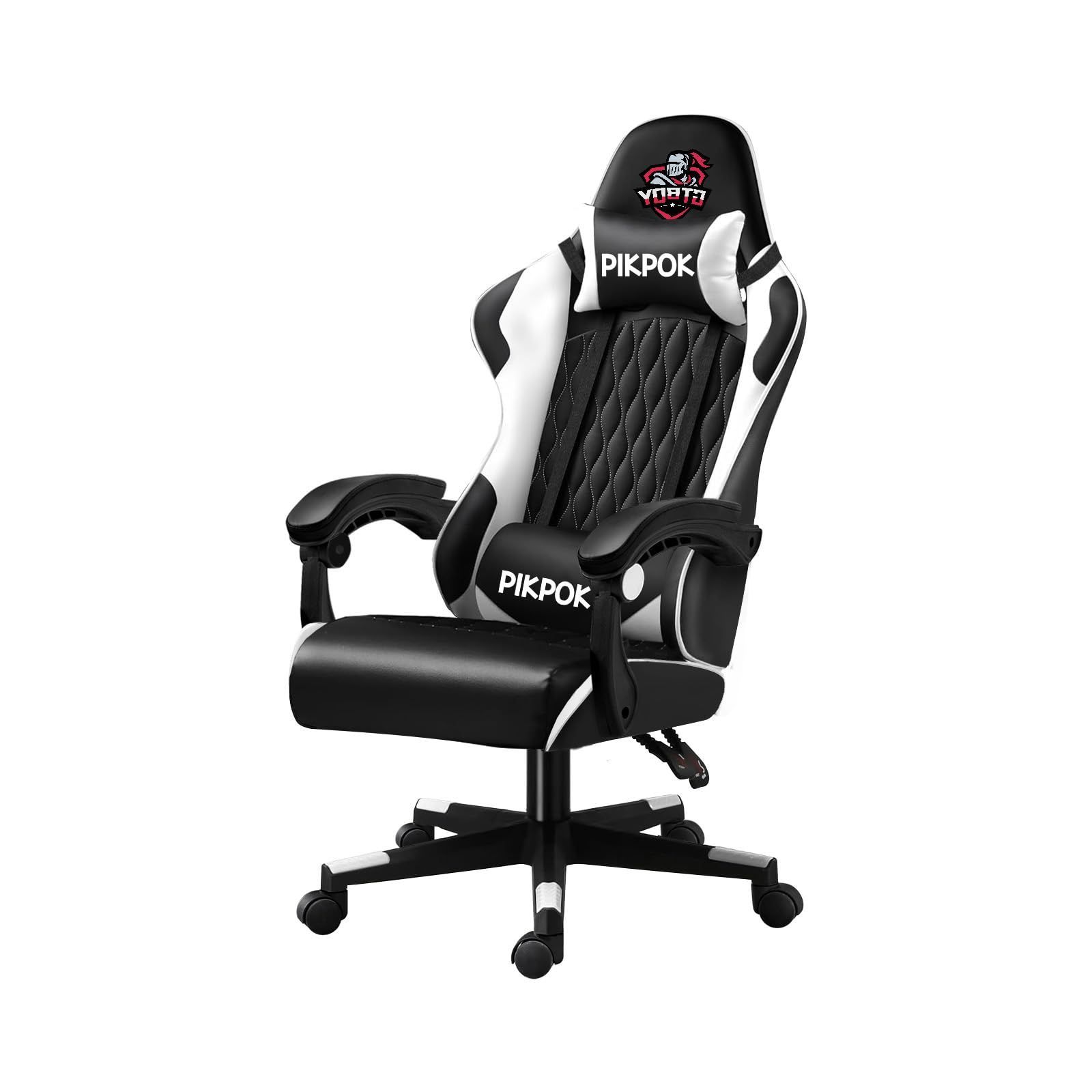PikPok ゲーミングチェア オフィスチェア デスクチェア 疲れにくい gaming chair ハイバックランバーサポート pcチェア 椅子人間工学 波線の縞 黒と白