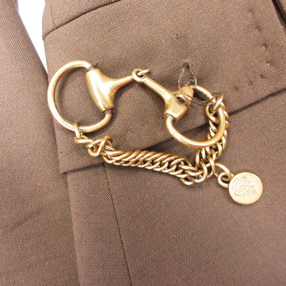 GUCCI - 美品 2008年製 GUCCI グッチ テーラードジャケット ホースビット ロゴ 金ボタン ブレザー サイズ38 茶 ブラウン オールド レディース 古着 中古 USED 美品 2008年製 GUCCI グッチ テーラードジャケット ホースビット ロゴ