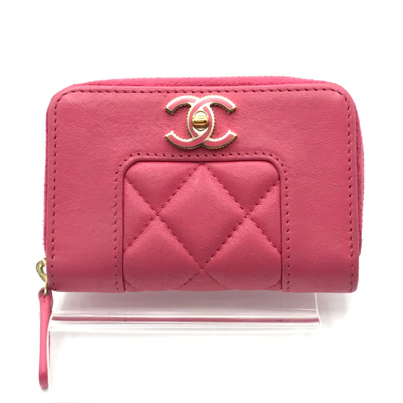 良品 CHANEL シャネル ココマーク マドモアゼル ラムスキン マトラッセ ラウンド ジップ ケース 財布 ピンク a2192 CHANEL シャネル ココマーク マドモアゼル ラムスキン マトラッセ