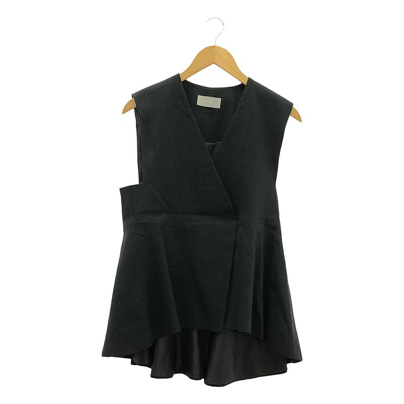 【美品】  hLM / エイチエルエム | リネン バックフレア ジレ ベスト / 総裏地 | 36 | ブラック | レディース 美品】 hLM / エイチエルエム | リネン バックフレア ジレ ベスト / 総