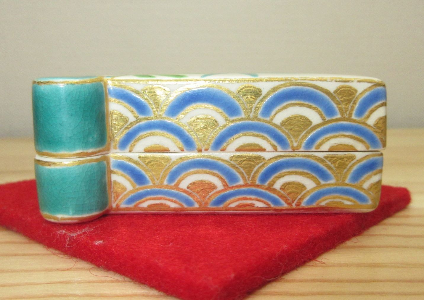 逢絢亭・新品】茶道具 香合 京焼 扇面香合 竹の図 手塚石雲 共