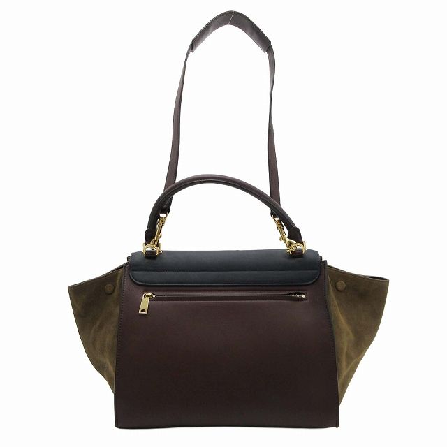 2012年製 セリーヌ CELINE by Phoebe Philo フィービー期 Trapeze トラペーズ ミディアム 2WAY ショルダーバッグ  スエード レザー 切替 ロゴ トートバッグ ハンドバッグ トリコロール フラップ 肩掛け 手提げ