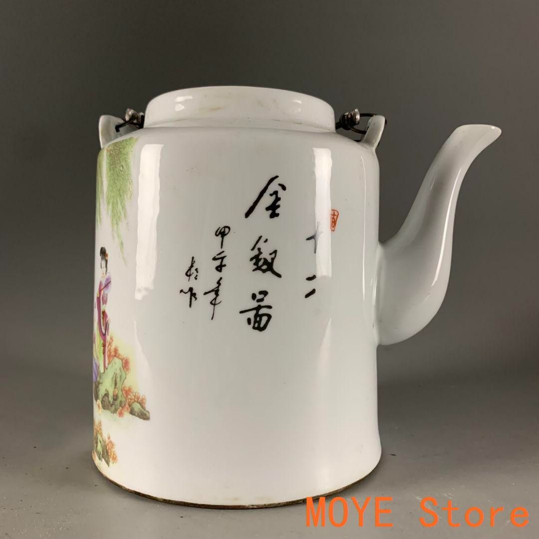 中国古美術   粉色人物紋 六方提梁壷 置物賞物 文房具 茶道具 中国古美術 粉色人物紋 六方提梁壷 置物賞物 文房具 茶道具