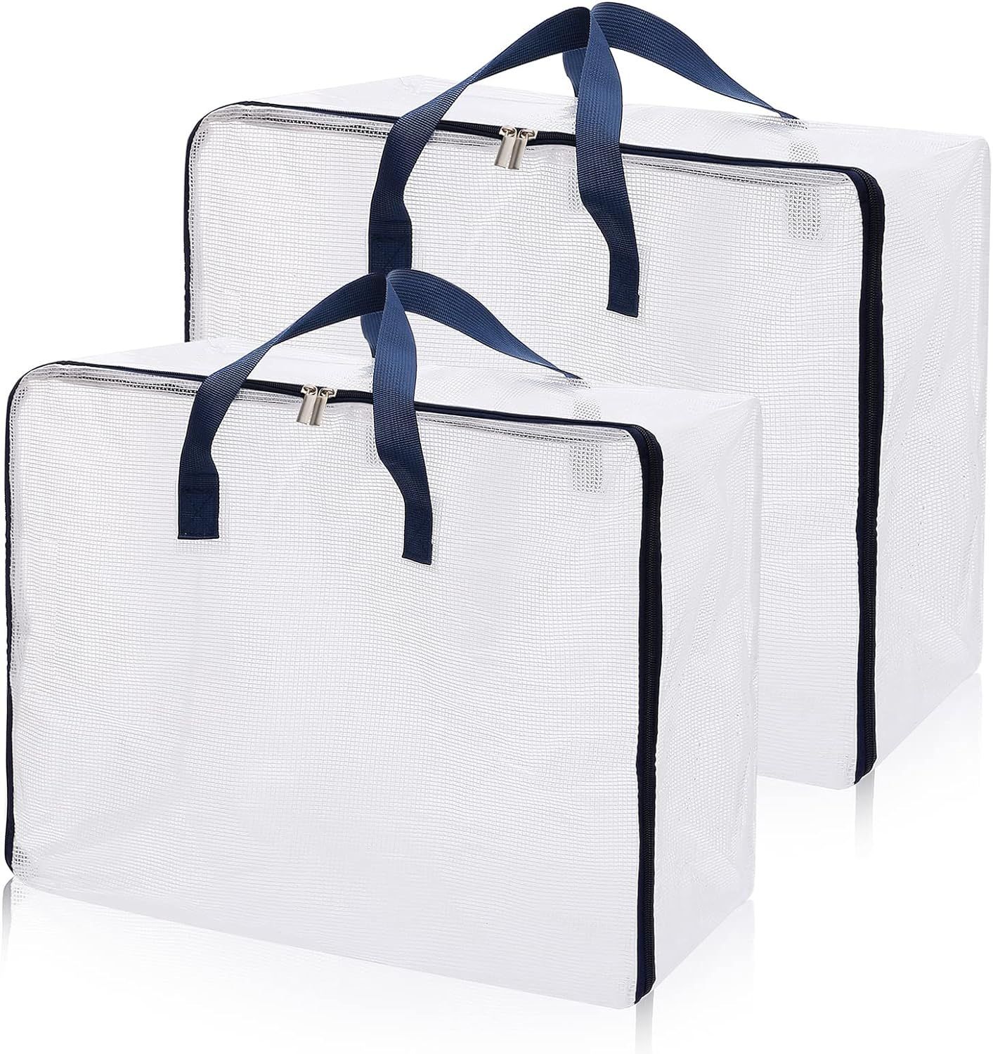 【特別セール】u003eXL-60x50x25cm 2個セットu003c 布団収納袋 ふとん 収納袋 大容量 （XL-2個セット）布団袋 引っ越し ぬいぐるみ 衣類 洋服 収納ボックス 収納ケース ダークブルー 持ち手とファスナー付き  荷重：50KG 透明 押入れ収納