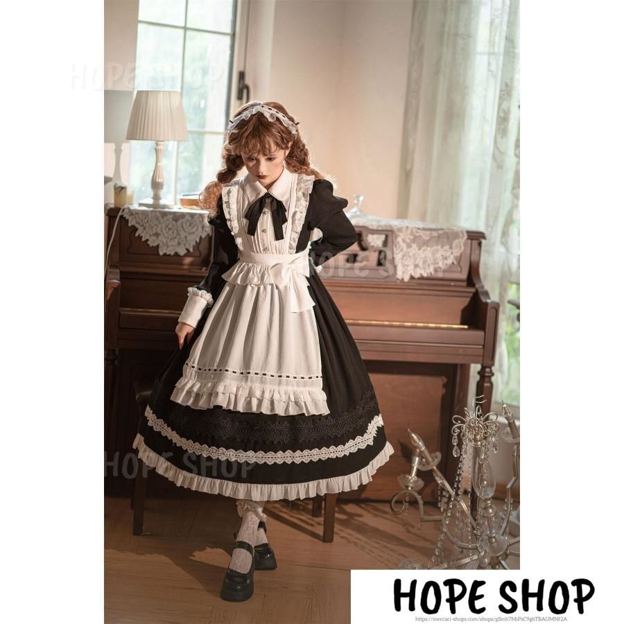コスプレ メイド服 黒 ブラック 白 ホワイト 華やか メイド 豪華セット レディース ロリータ ワンピース ロリィタ メイド服 ロング クラシ WWW_TRAVELLANDINDIA_COM