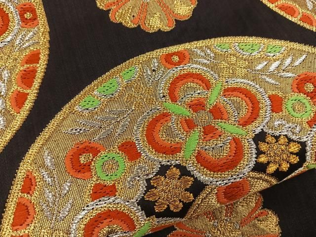 平和屋着物○アンティーク 丸帯 唐織 鶴 尾長鳥 金銀糸 正絹 逸品