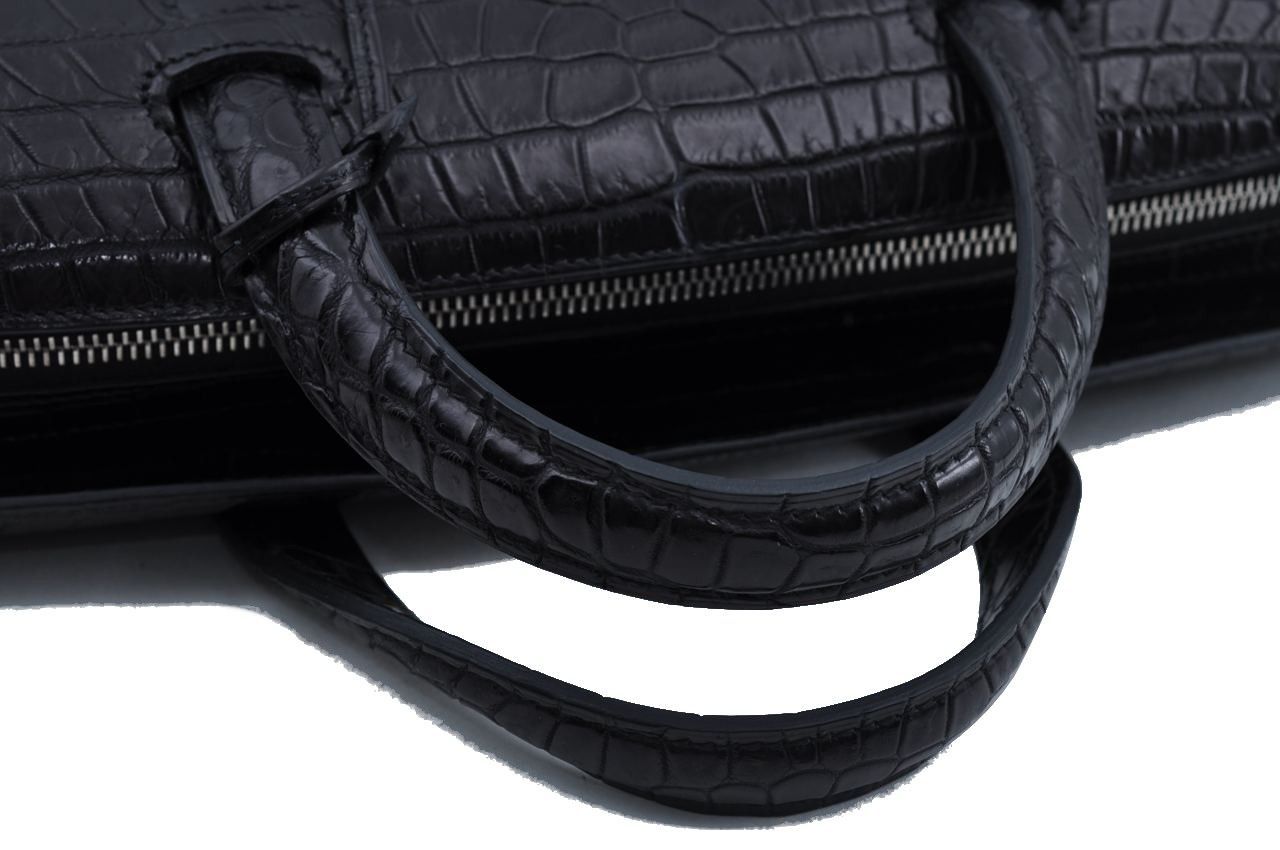HERMES ブリーフケース クロコ シティホール ポロサスマット ブラック  