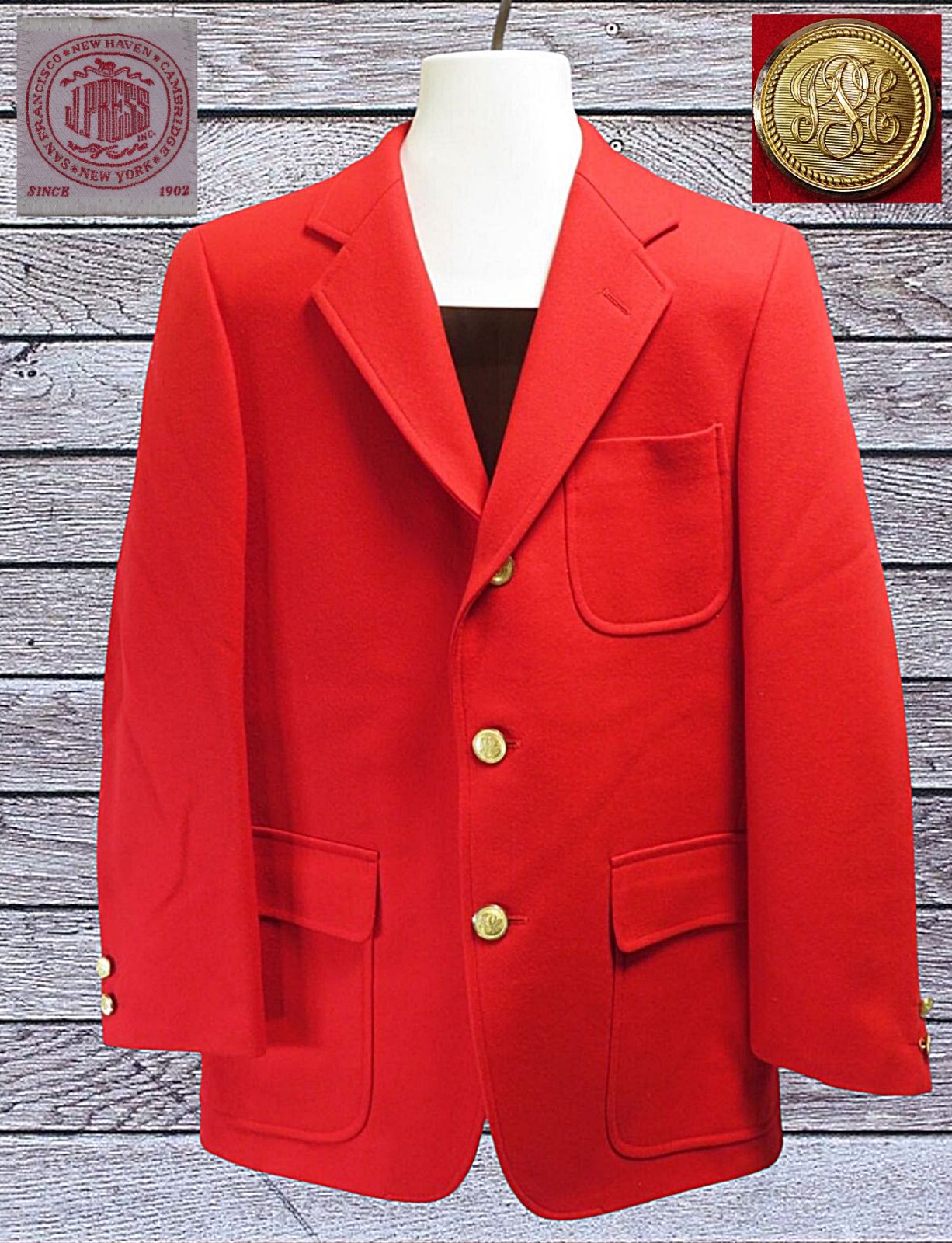 鮮やかな赤 C-92 W-80 T-170 J.PRESS ジェイプレス J.プレス テーラードジャケット ブレザー RED 金ボタン