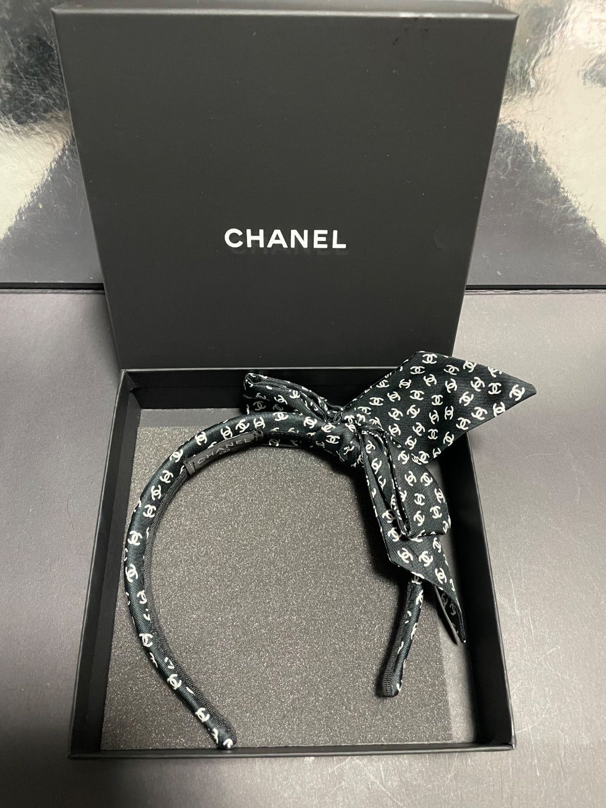 CHANEL シャネル カチューシャ ココマーク リボン ブラック×ホワイト