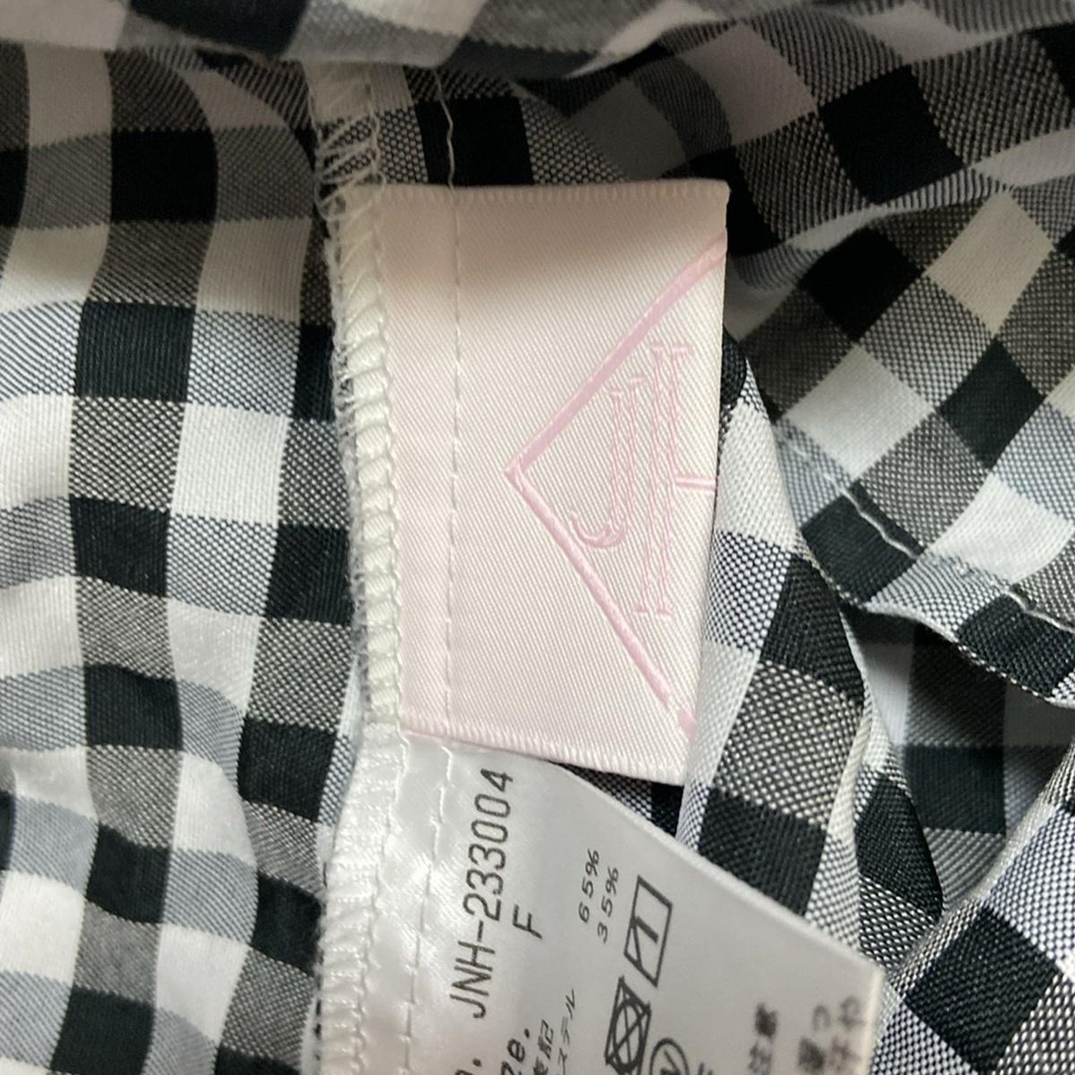 J.N.Hearts ジェイエヌハーツ 長袖カットソー サイズF レディース - 白×黒 Vネック チェック柄