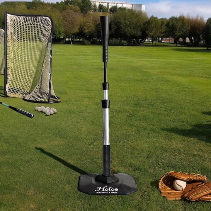 Holos Baseball Clinic HolosBaseballClinic バッティングティー ボール受け2個付 ティースタンド ゴム 金属 置きティ 高さ調整 スプリング式 野球 打撃 素振り 練習 ブラック シルバー