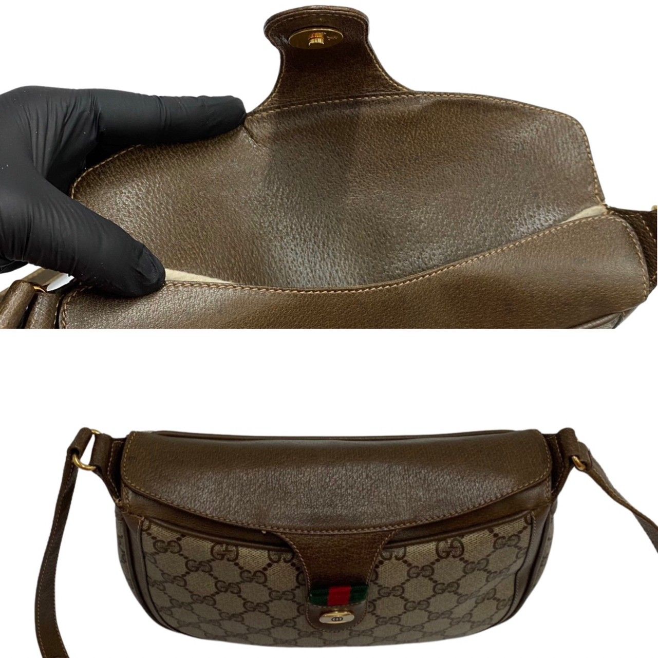 美品 GUCCI シマレザー GG ボディバッグ シェリーライン グッチ 極 美品 GUCCI オールドグッチ ヴィンテージ GG ロゴ 金具 シェリー
