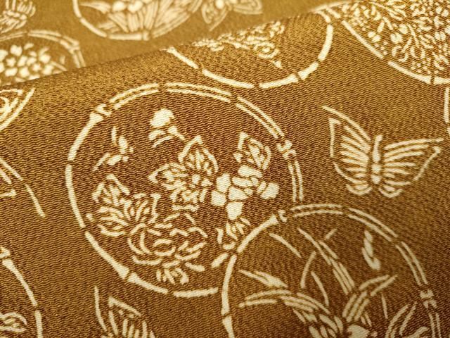 平和屋着物●上質な小紋　花蝶花丸文　鬼しぼ縮緬　正絹　逸品DAAV3212du 平和屋着物○上質な小紋 花蝶花丸文 鬼しぼ縮緬 正絹 逸品