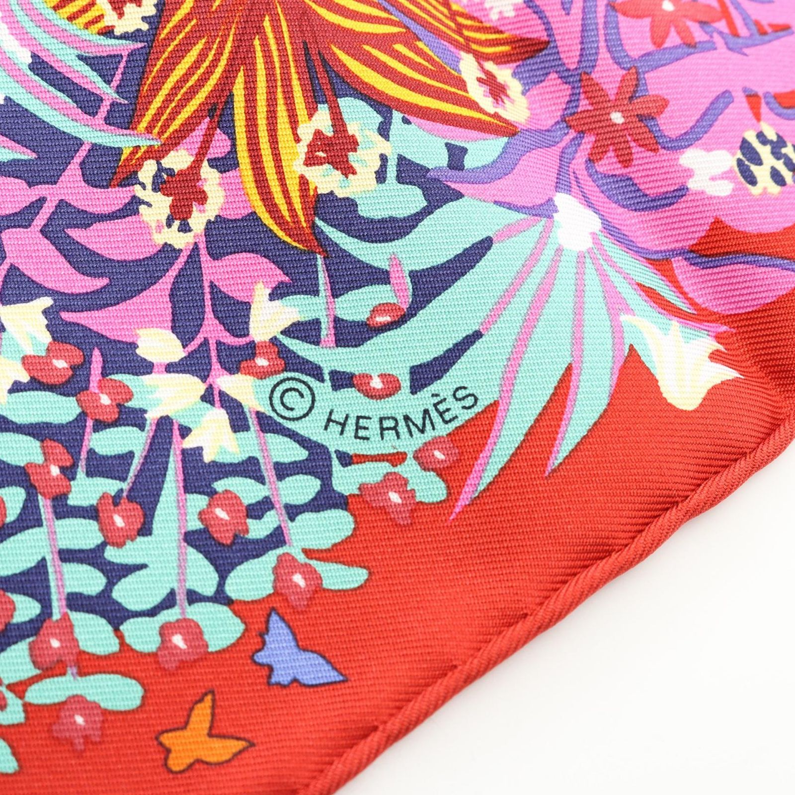 エルメス HERMES スカーフ カレ90 DANS UN JARDIN ANGLAIS レッド  