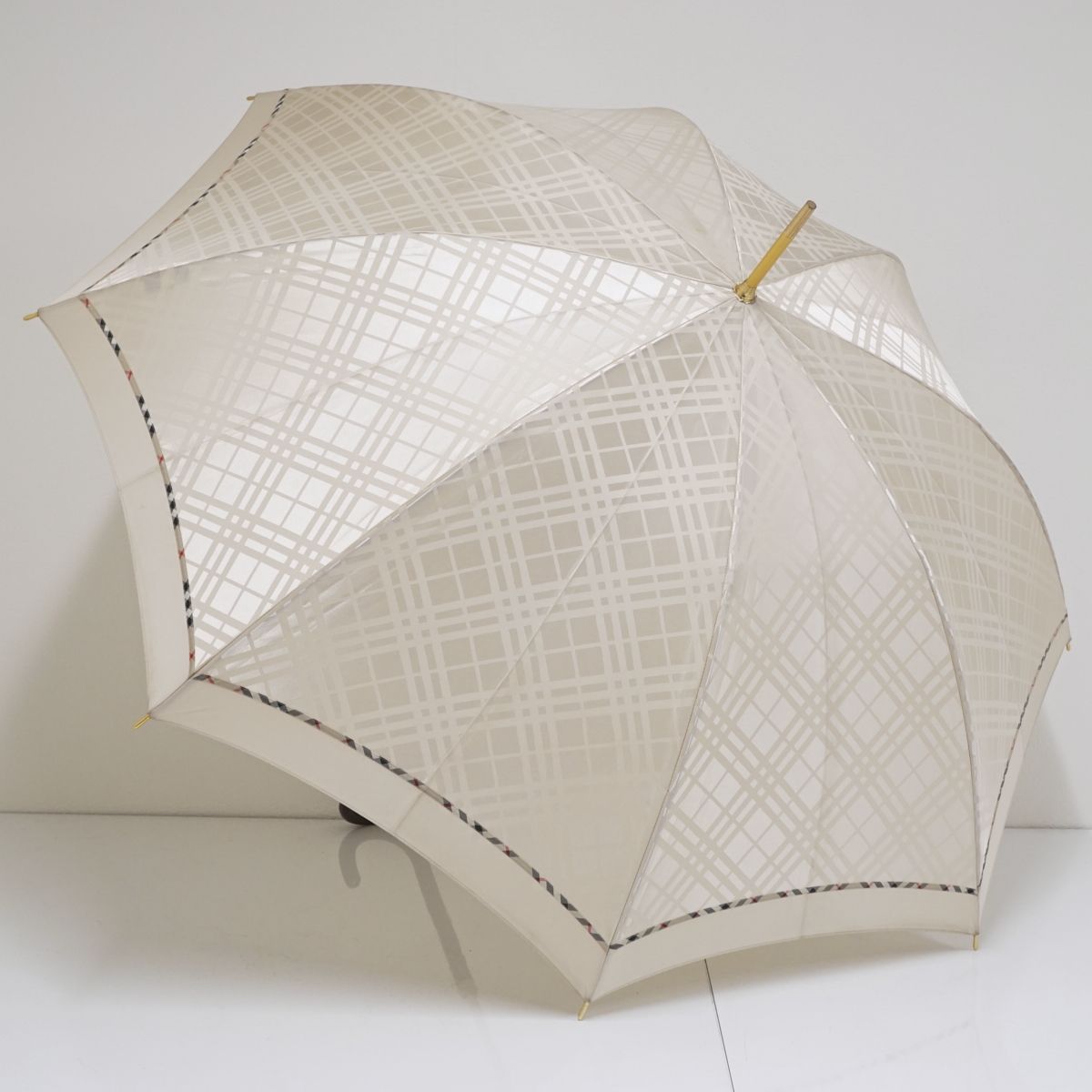 高級傘 BURBERRY バーバリー USED品 チェック ライン シャンペン  
