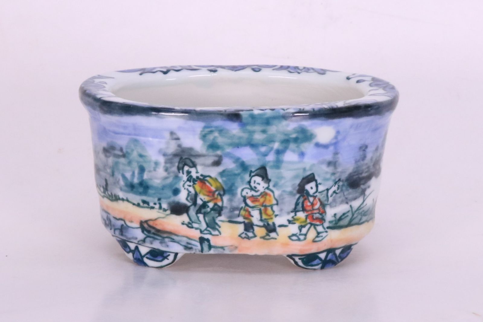 石井盆栽 陶翠 色絵 楕円鉢 p-017