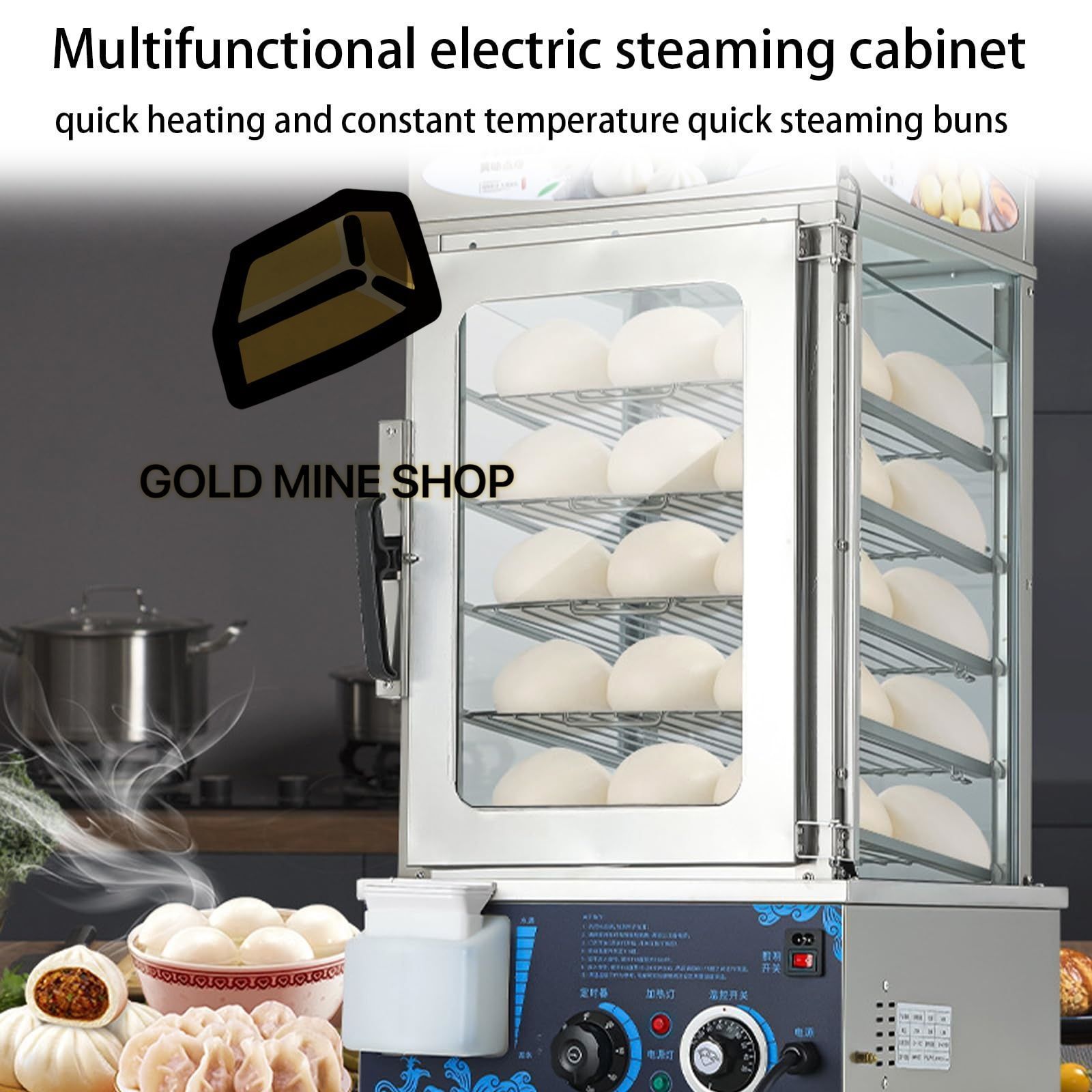 蒸しパンウォーマーマシン 業務用パンスチーマー 30?110℃の温度制御 1200W 5層デスクトップ電気食品保温キャビネット パンパンの蒸しと食品の保温用