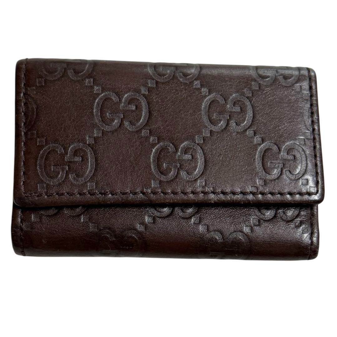 専用 GUCCI ブラウンレザー キーケース グッチ シマ レザー 6連 キーケース ブラウン GG柄 本革 リアル