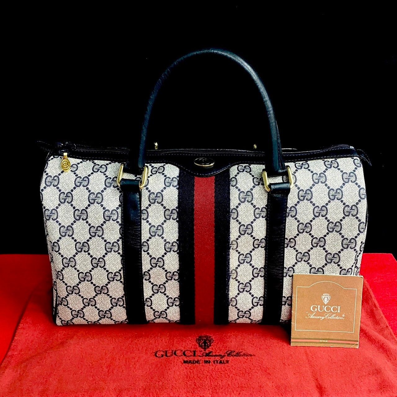 極美品　GUCCI ボストン　シェリーライン　ネイビー GUCCI 極 美品 グッチ オールドグッチ ヴィンテージ シェリー