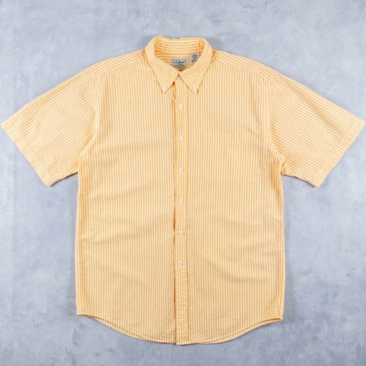 L.L.BEAN 1990s S/S Seersucker Stripe B.D. Shirt “Orange” エルエル  