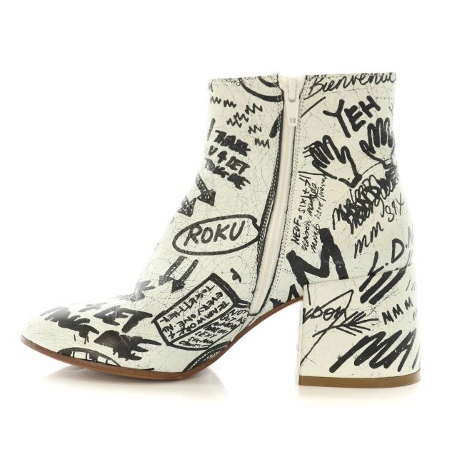 エムエムシックス メゾンマルジェラ MM6 Maison Margiela fragile scribble boots ショートブーツ ハイヒール  ペンキ 総柄 USED加工 靴 シューズ 37 23cm 白 ホワイト 黒 ブラック /DK - メルカリ