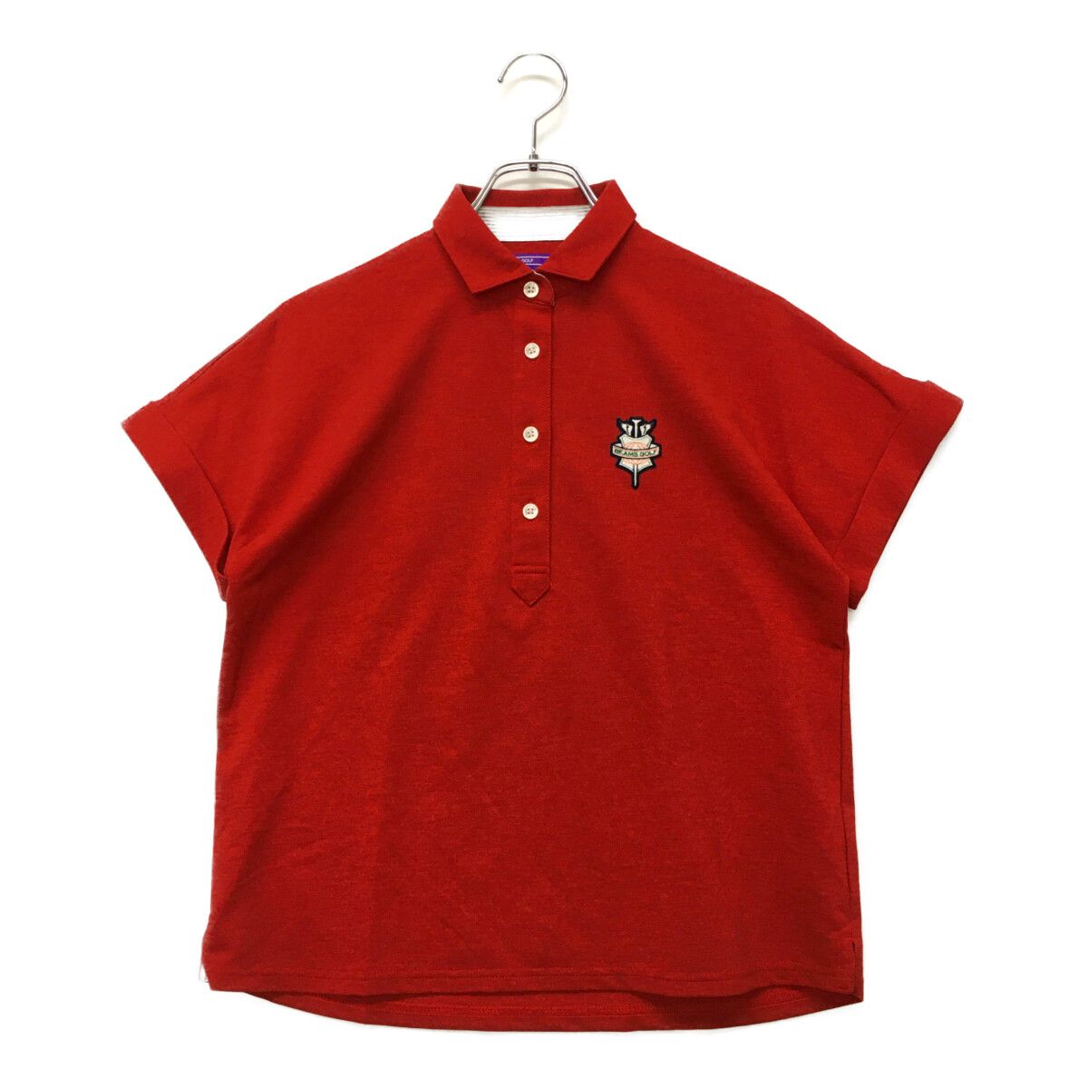 BEAMS - coco 中古 ビームスゴルフ BEAMSGOLF レディース 半袖ポロシャツ M 赤  レッド シンプル ロゴ刺しゅう レディース ビームスゴルフ BEAMSGOLF 半袖ポロシャツ M 赤