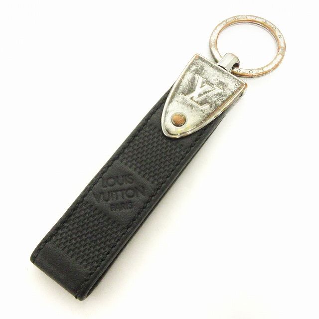 ルイヴィトン LOUIS VUITTON ダミエアンフィニ ポルトクレ ドラゴンヌ キーリング ストラップ レザー M65051 CX0116 黒 ブラック 小物