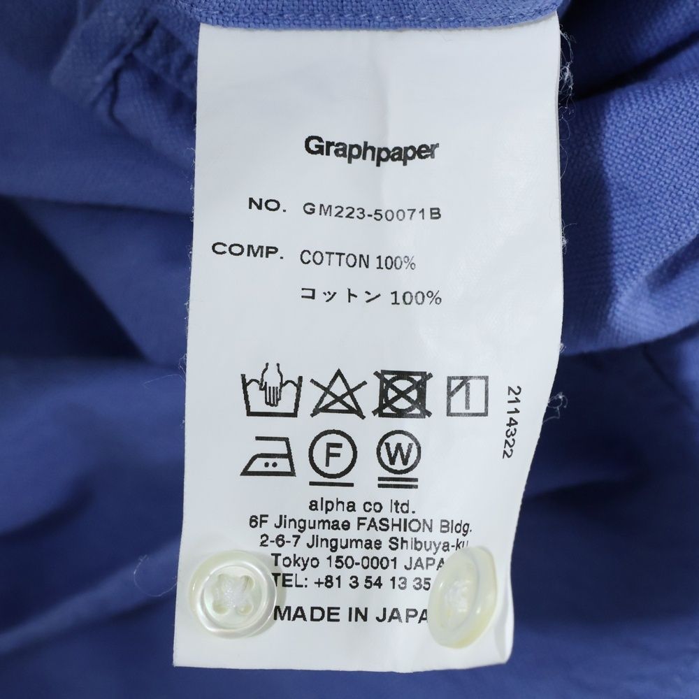 Graphpaper グラフペーパー 22 AW コットン 長袖シャツ ブルー GM 223-50071 B 長袖 Tシャツ カットソー