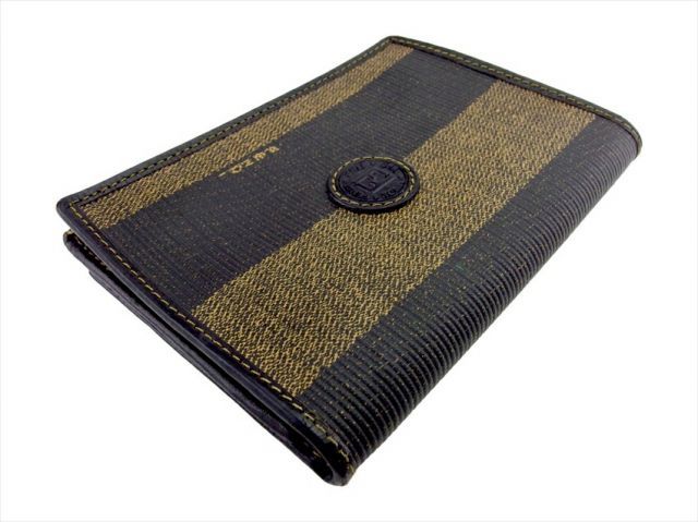 【美品】FENDI　ペカン柄　名刺入れ　レザー　ブラック×ブラウン フェンディ カードケース 名刺入れ パスケース レディース