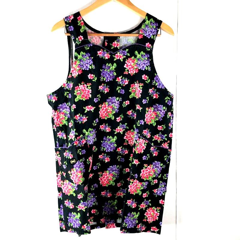 FEILER フェイラー エプロン黒地にピンクと紫の花柄