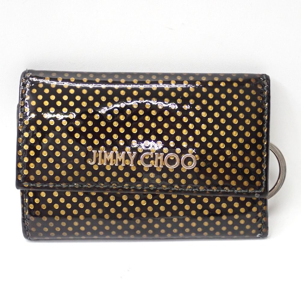 極美品　JIMMY CHOO　パスポートケース　カードケース a210 Ft1229401 ジミーチュウ キーケース ドット柄 ブラック/ゴールド