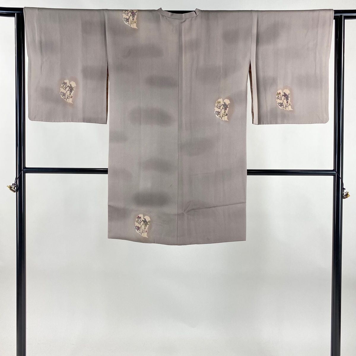 道行 身丈94cm 裄丈63.5cm S 和装コート 角衿 草花 ぼかし 灰紫 正絹 秀品