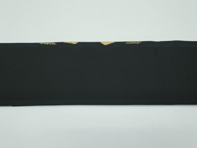 平和屋着物□極上 塩瀬 九寸名古屋帯 刺繍 網目草花文 黒地 金彩