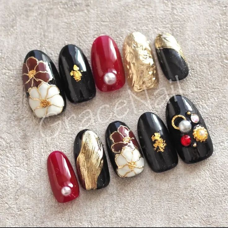 即購入❌ ネイルチップ 卒業式 成人式 前撮り 振袖 袴 着物 和柄 ネイルチップ サイズオーダー 成人式 振袖 袴 前撮り 卒業式 和