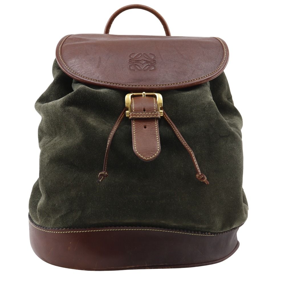 LOEWE ロエベ アナグラム バックパック ヴィンテージ スウェード 緑 レディース リュック デイパック