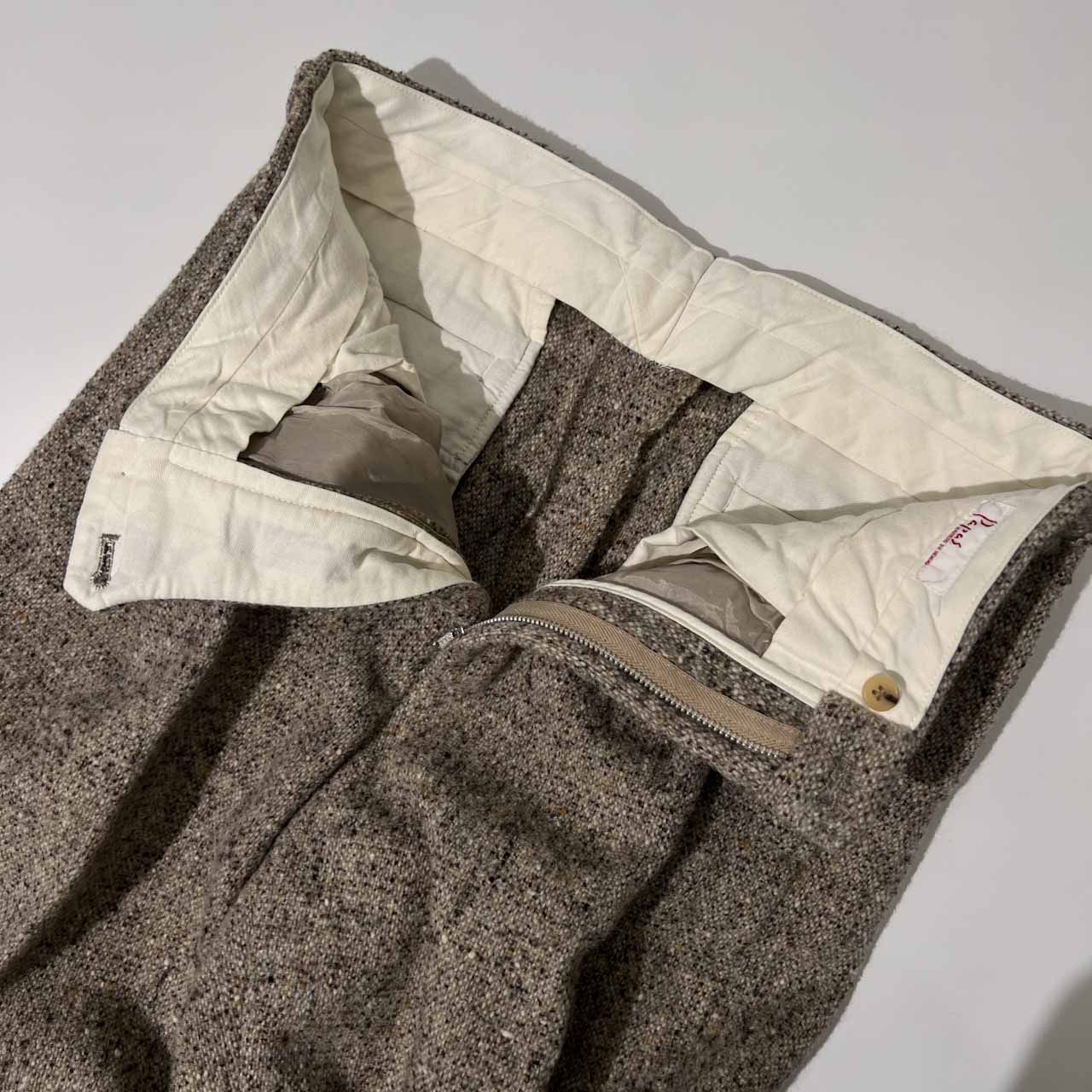 PAPAS パパス ツイード ネップ ツータック スラックスパンツ L/グレー