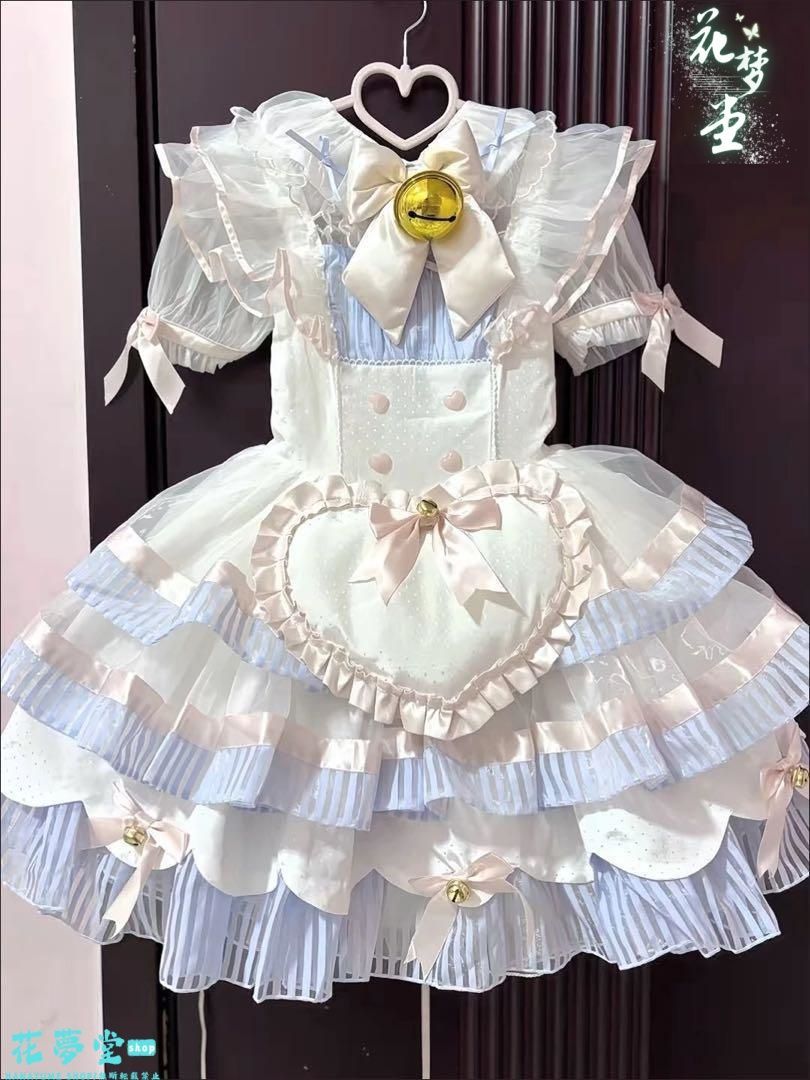 25年 コスプレ フリル ロリータドレス 青と白のストライプ かわいい 撮影会 舞台 イベント 花夢堂-61