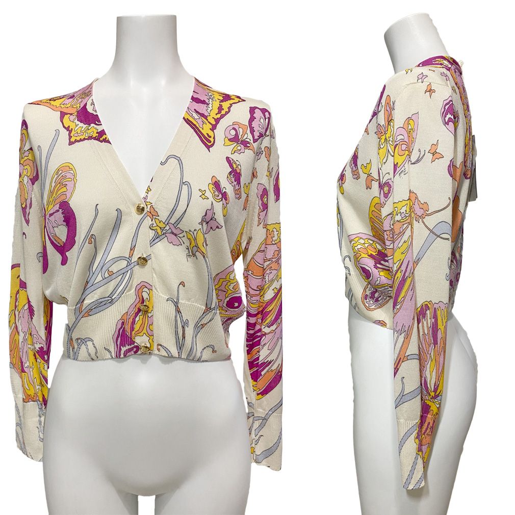 新品エミリオプッチEMILIO PUCCIシルクニット カーディガン白#M  