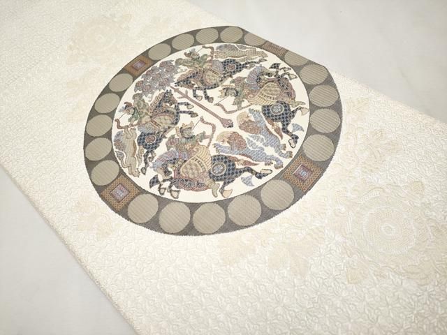 平和屋本店□極上 本場筑前博多織 八寸名古屋帯 四天王文 逸品 未使用  