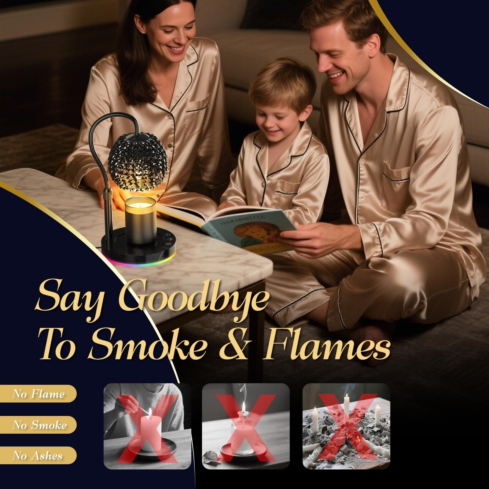 初回特典付き！ - スマートタッチ式ランプ クリスタルジェムストーンシェード＆ チェンジベース 調光 LEDワックスメルトウォーマー キャンドルウォーマー ろうそく加熱灯