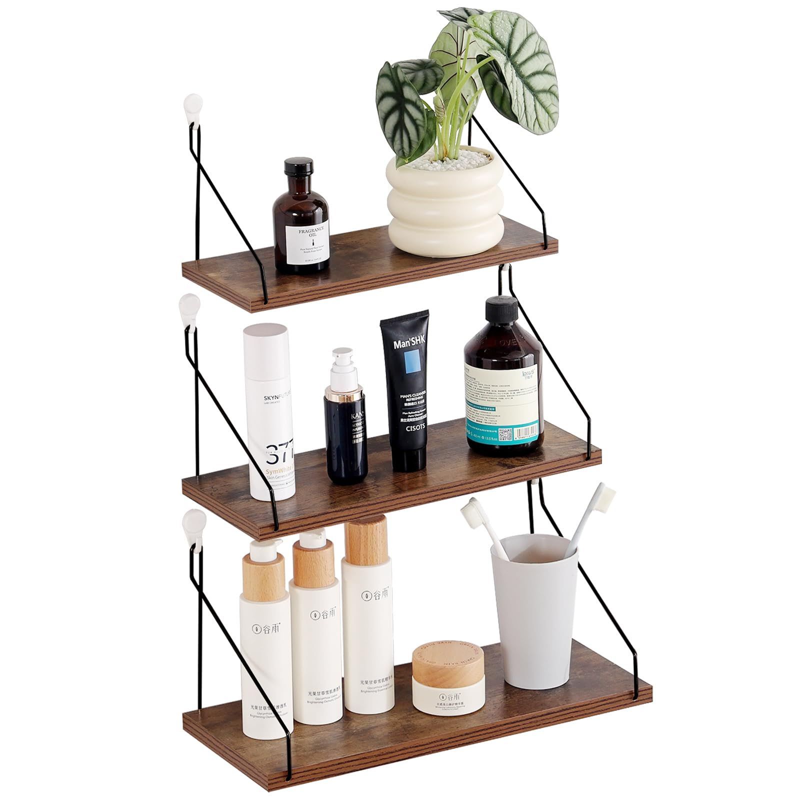 ウォールシェルフ 壁を傷つけない 30+36+42cm3点セット 壁掛け棚 賃貸 SLLS ウォールシェルフ 壁掛けラック 木製 壁棚 オープンシェルフ 穴あけ不要 賃貸対応 洗面所 キッチン トイレ 玄関 壁面収