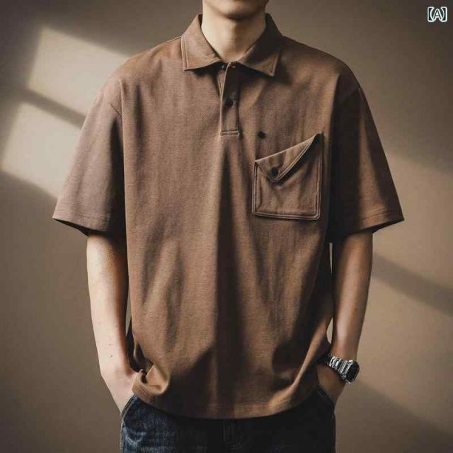 L 秋冬 コーデ メンズ 服 シンプル ファッション オシャレ 大人 かっこいい 大きいサイズ ストリート 紳士服 アメリカン ツイル 綿 ボタン ポケット ポロシャツ カジュアル 半袖 トップス