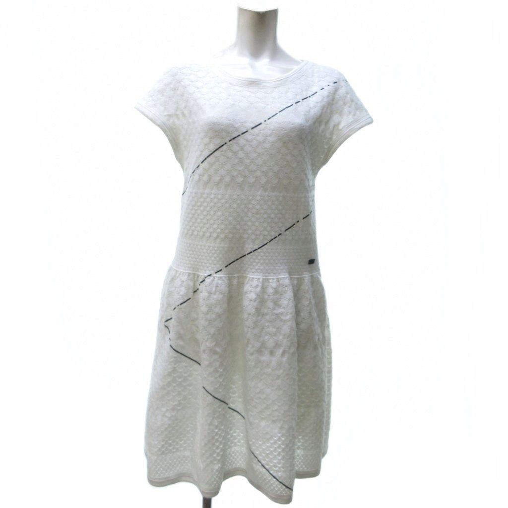 【中古】シャネル CHANEL 12SS チュールワンピース ひざ丈 フレア ココマークプレート 白 ホワイト ■MNK1 シャネル CHANEL 12SS チュールワンピース ひざ丈 フレア ココマーク