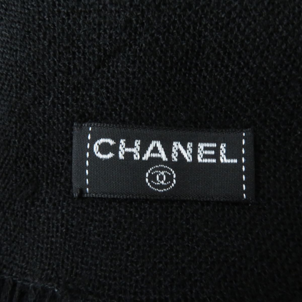 極美品☆CHANEL シャネル ロゴテープデザイン フリンジ付き カシミヤ