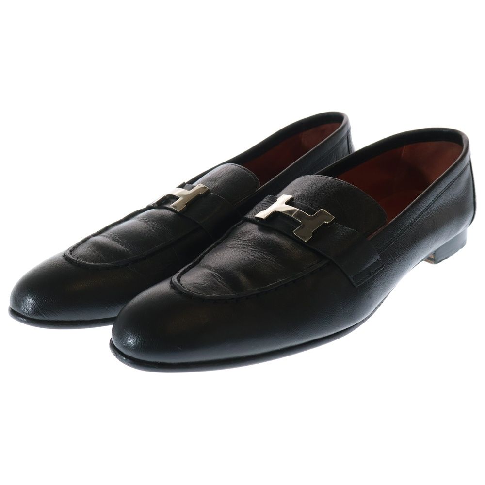 HERMES エルメス モカシン Hロゴ レザーローファー ブラック