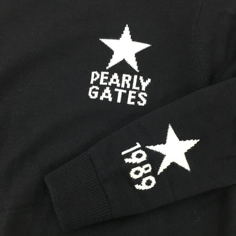 パーリーゲイツ セーター ネイビー×白 ニット ウール混 星 裏地付