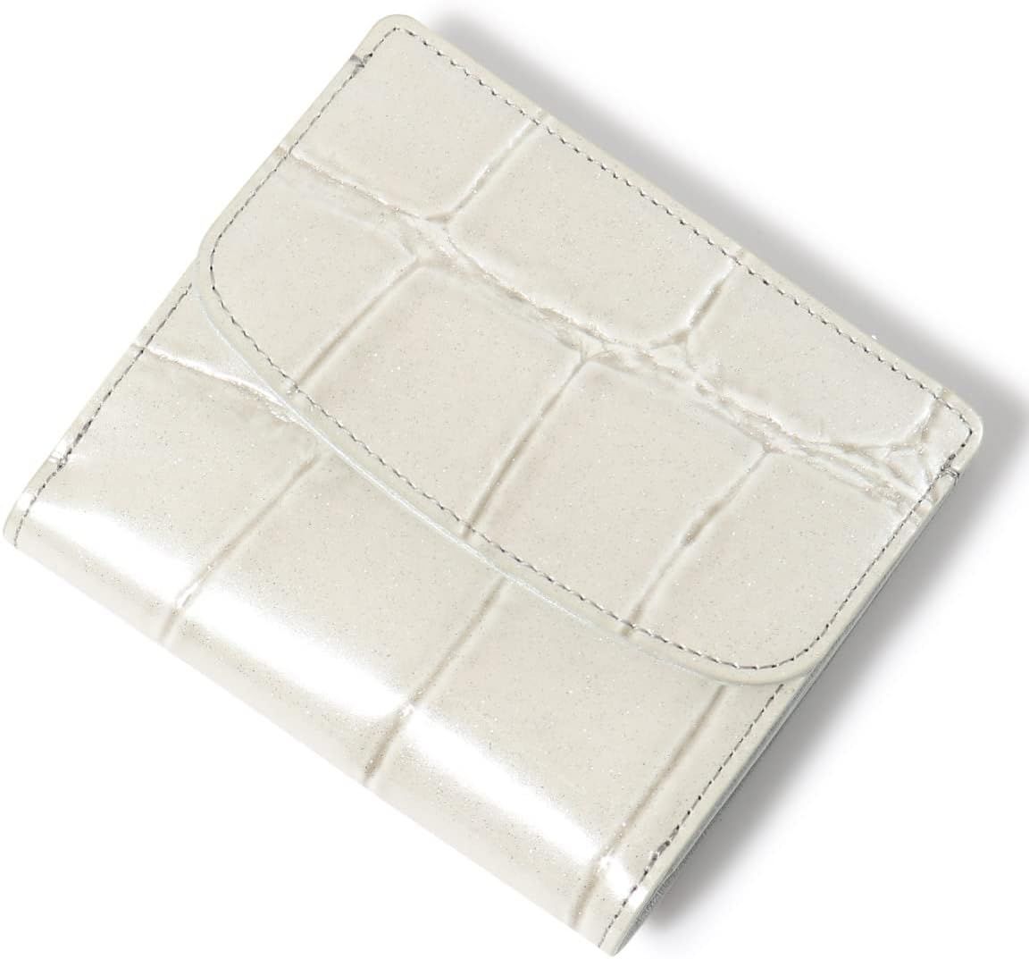 Amazonから発送 アルカン 二つ折り財布 本革 レディース テールワニ 1215-641 日本製 ミニ財布 型押し エンボス ワニ 牛革 レザー 94 パール